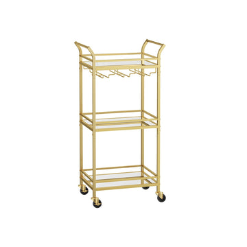 Gouden barwagen met spiegelglas - staal - op wielen - 30 x 46,8 x 92 cm