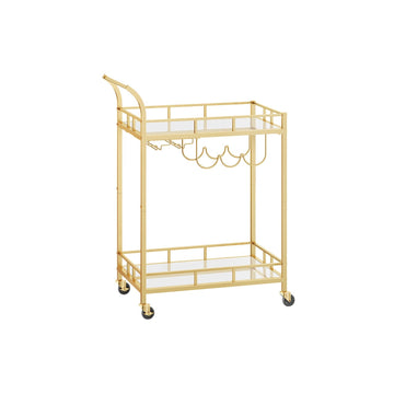 Gouden serveerwagen met spiegelglas - barwagen - stevig - 38 x 60 x 90 cm