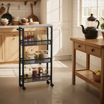 Smalle keukenwagen met 4 niveaus op wielen | Greige | 45,4x13,4x77 cm