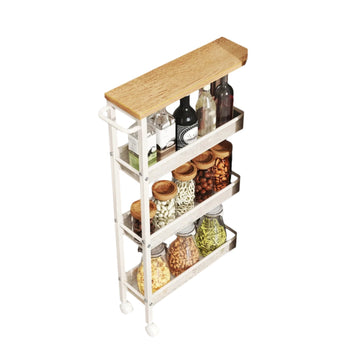 Keukenroltafel 4 niveaus met nisplank - smal - bruin/wit - 13 x 45,4 x 77 cm