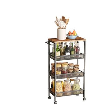 4-laags keukenrolwagen smal nisrek vintage bruin-zwart 22 x 45,4 x 77 cm