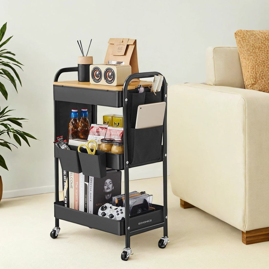 Stalen trolley - Opbergkar - 30 kg draagvermogen - 30,6 x 44,3 x 74,2 cm
