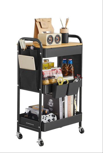 Stalen trolley - Opbergkar - 30 kg draagvermogen - 30,6 x 44,3 x 74,2 cm