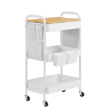 Keukenwagen op wielen, serveerwagen met 3 draadplateaus | Wit | 44,3x30,6x74,2 cm