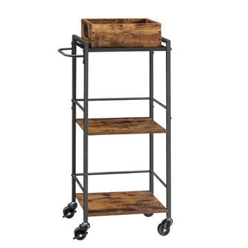 Keukenwagen met stalen frame en afneembaar dienblad | Bruin-Zwart | 42x30x86 cm