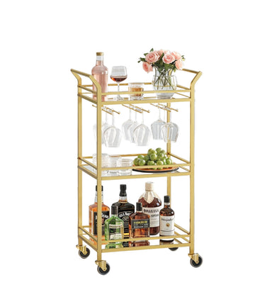 Gouden serveerwagen - barwagen met spiegelglas - 30 x 46,8 x 92 cm