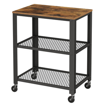 Serveerwagen met 3 niveaus, roltafel, opbergrek | Vintagebruin-zwart | 60x40x77,5 cm