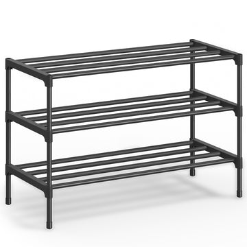 Metalen schoenenrek met 3 niveaus stapelbaar | Zwart | 62,3x30x55 cm