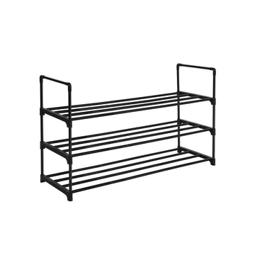 Schoenenrek met 3 planken - metaal/kunststof - zwart - 92 x 30,5 x 55 cm