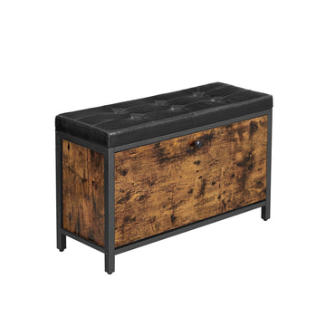 Schoenenbank vintage bruin-zwart, spaanplaat/staal, 80 x 30 x 51 cm, max. 90 kg