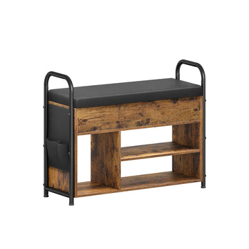 Schoenenbank met lade - vintage bruin-inktzwart - 30 x 80,6 x 62,5 cm