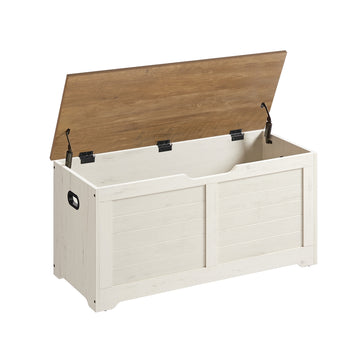 Schoenenbank met opbergruimte en veiligheidsscharnieren | Vintagewit-honingbruin | 100x40x46 cm