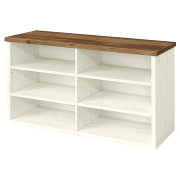 Schoenenrek met zitbank, verstelbare vakken, 6 planken | Wit-Bruin | 100x29,5x50 cm