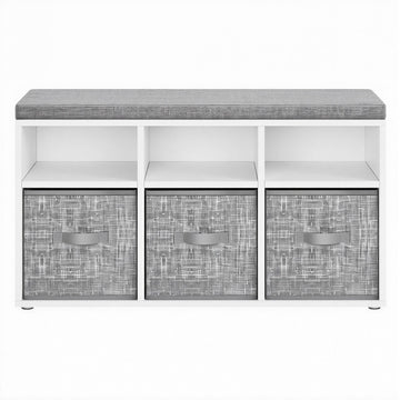 Schoenenbank met 6 vakken en 3 boxen voor hal | Wit-grijs | 87x30,3x48 cm
