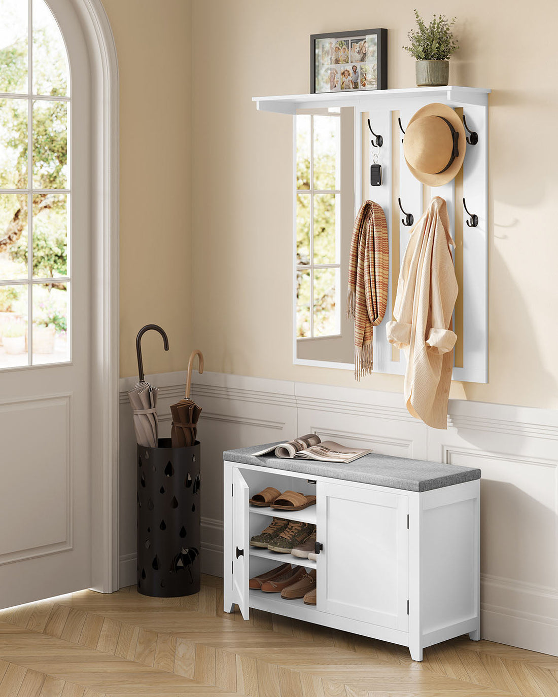 Schuhbank-Wandgarderobe - Flurmöbel - Garderobe - Holz - 82 x 90 x 20 cm
