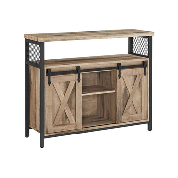 Dressoir met schuifdeuren - modern - zwart/naturel - 33 x 100 x 80 cm