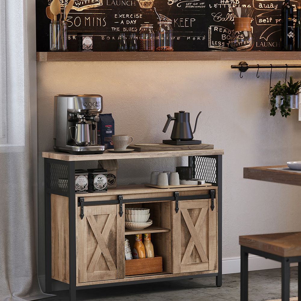 Sideboard mit Schiebetüren - modern - schwarz/natur - 33 x 100 x 80 cm
