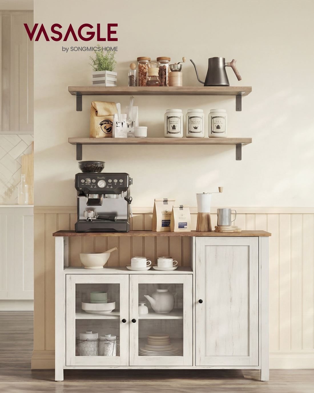 Küchenschrank mit 3 Türen | Honigbraun-Vintage-Weiß | 110x33x75 cm