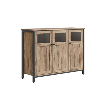 Dressoir met glazen deuren - opbergkast - houten kast - stalen frame - 35 x 100 x 75 cm