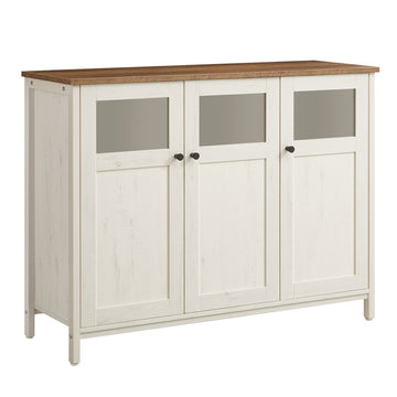 Dressoir met glazen deuren en stalen frame | Wolkenwit | 100x35x75 cm