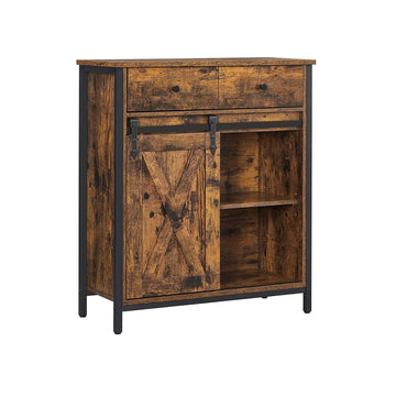 Vintage bruin-zwarte bijzetkast van staal en spaanplaat - 70 x 30 x 80 cm