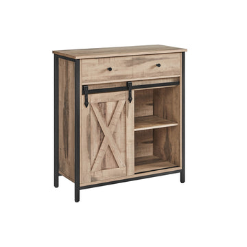 Bijzetkast met lade - spaanplaat en staal - eikenbruin-zwart - 30 x 70 x 80 cm
