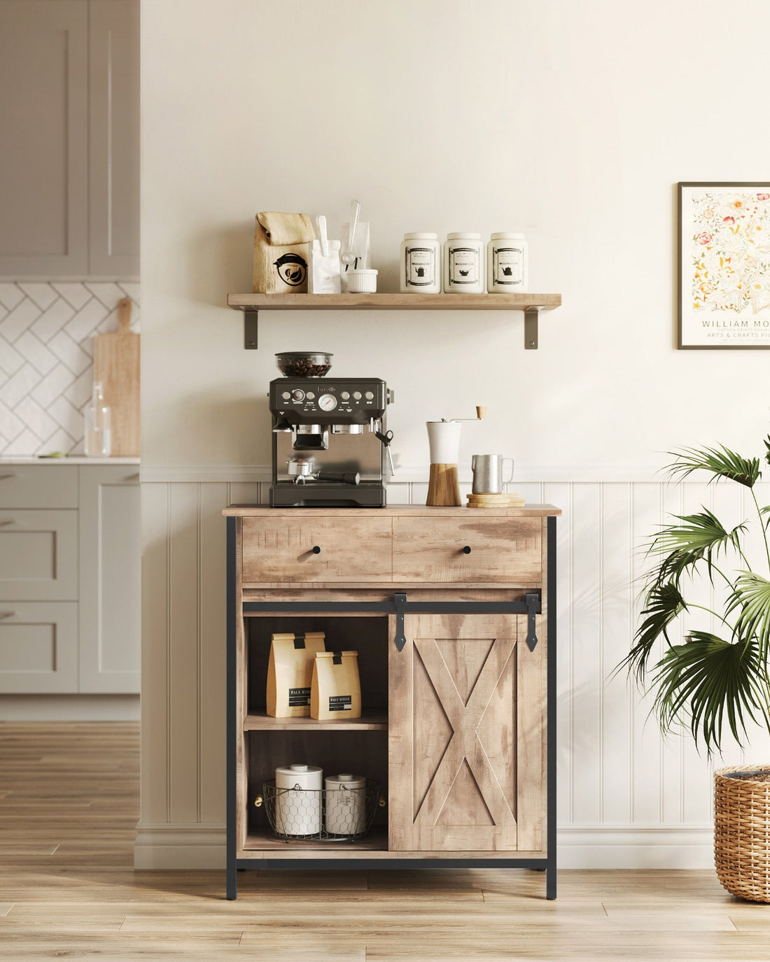 Keukenkast met schuifdeur, landelijke stijl, spaanplaat en staal, 30 x 70 x 80 cm