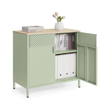 Opbergkast - houten dressoir - stalen kast - 50 kg - 40 x 80 x 76 cm - groen/bruin