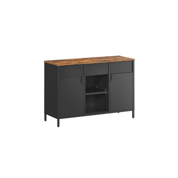 Opbergkast met dubbele deuren, vintage bruin/matzwart, spaanplaat en staal, 40 x 110 x 76 cm