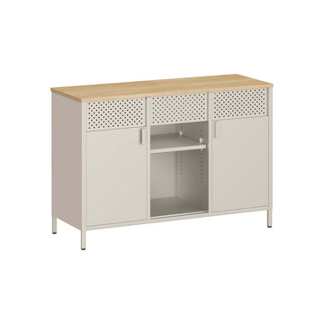 Metalen opbergkast - verstelbare planken - magneetsluiting - 40 x 110 x 76 cm - wit/bruin