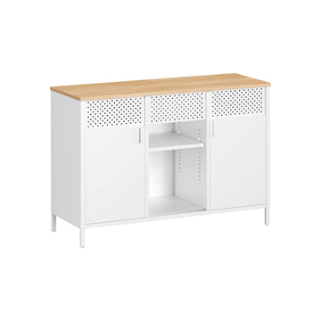 Metalen opbergkast met verstelbare planken, magneetsluiting, wit/bruin, 40 x 110 x 76 cm