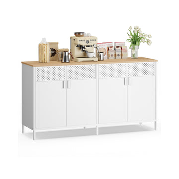 Opbergkast met 4 deuren | Wolkenwit-eikenbeige | 141x40x76 cm
