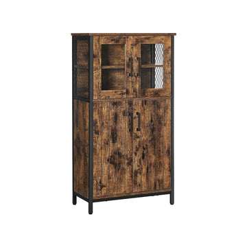 Vintage bruin-zwarte opbergkast - staal, glas - 60 x 30 x 108 cm