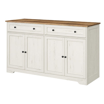 Keukenkast in traditionele stijl met 2 laden en 4 deuren | Wit | 140x40x80 cm