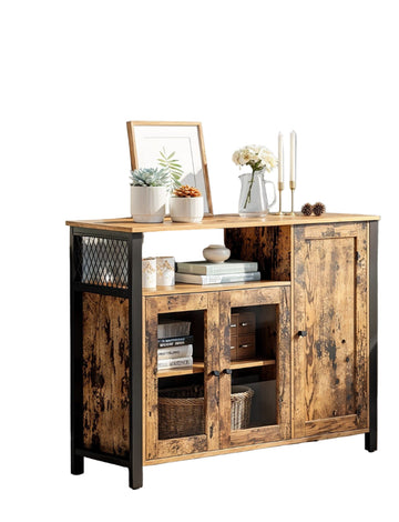 Bruin-zwarte opbergkast van hout - 110 x 33 x 75 cm