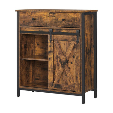 Keukenkast, dressoir met schuifdeur | Vintagebruin-zwart | 70x30x80 cm
