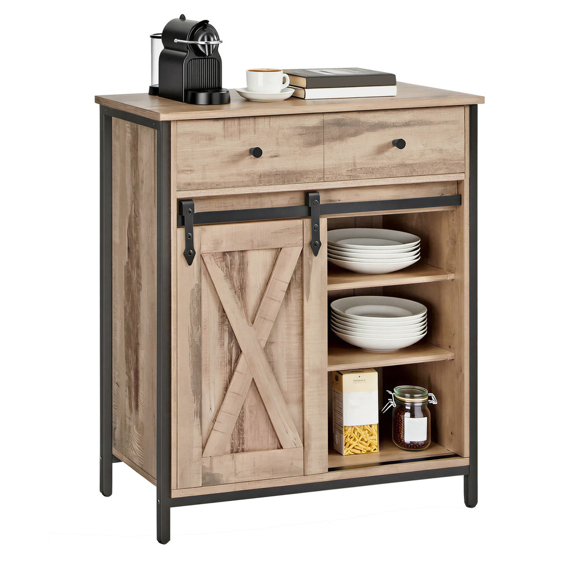 Sideboard mit Schiebetür und TV-Möbel | Eichebraun-Schwarz | 70x30x80 cm
