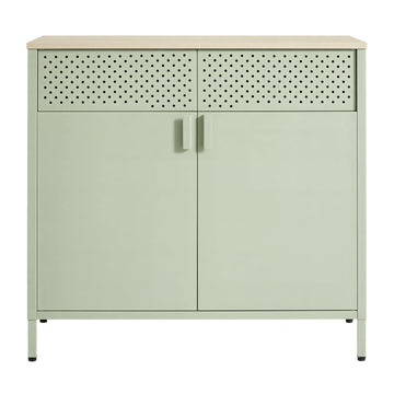 Metalen kast met dubbele deur | Groen-eiken | 80x40x76 cm