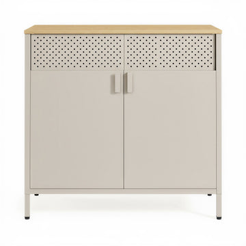 Metalen opbergkast met dubbele deur | Sandbeige-naturbeige | 80x40x76 cm