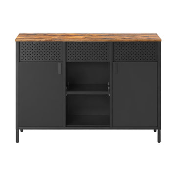 Dressoir opbergkast met dubbele deuren en magneetsluiting | Bruin-Zwart | 110x40x76 cm