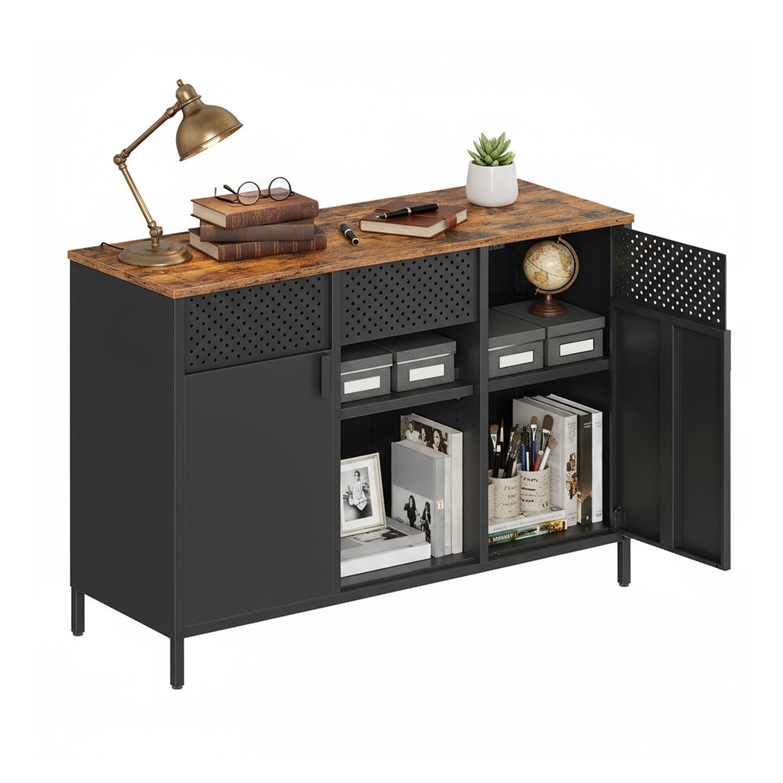 Dressoir-Aufbewahrungsschrank mit Doppeltüren und Magnetverschluss | Braun-Schwarz | 110x40x76 cm