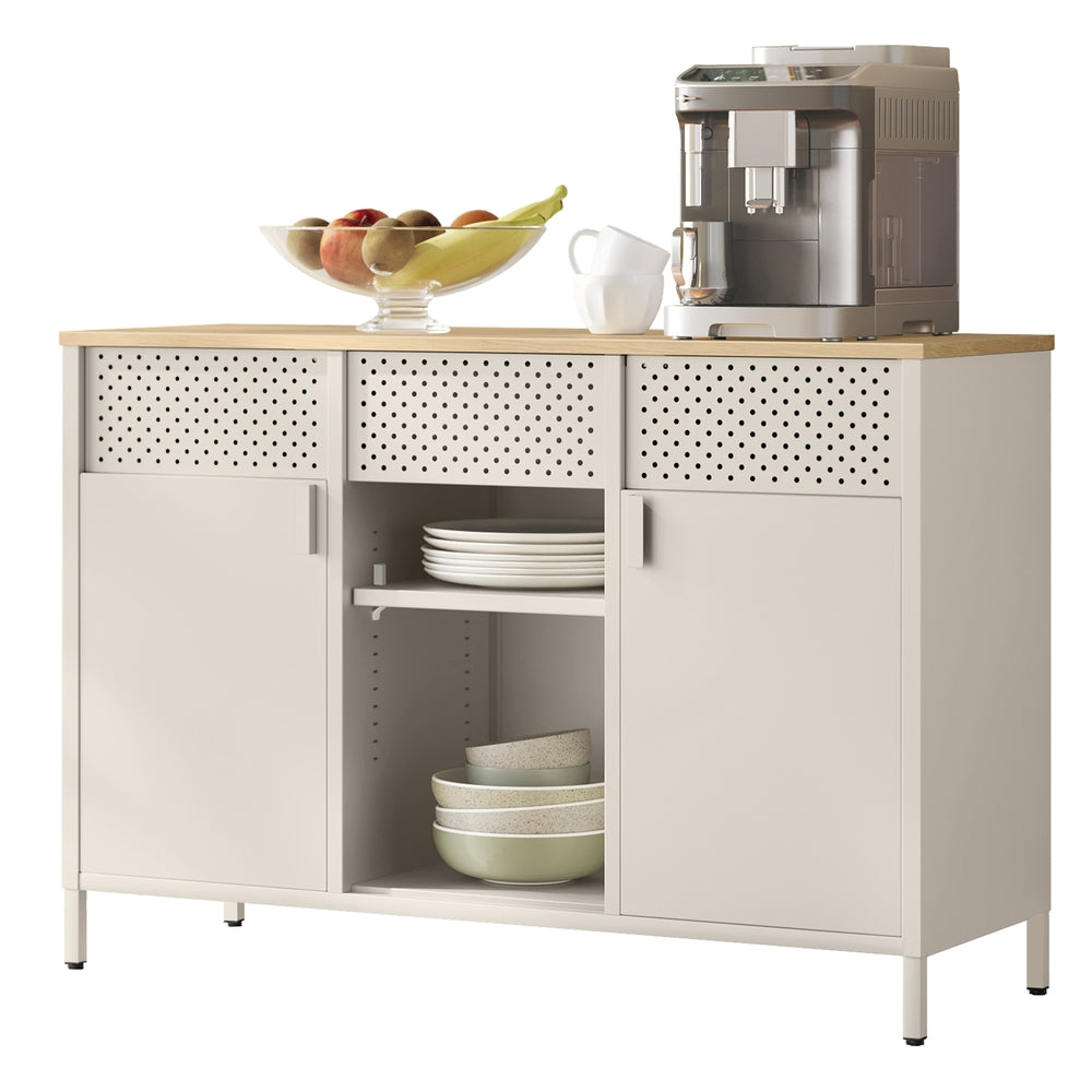 Anrichte mit Doppeltüren und Magnetverschluss | Beige Eichenoptik | 110x40x76 cm