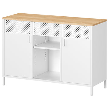 Dressoir opbergkast met dubbele deuren en magneetsluiting | Wit-Beige | 110x40x76 cm