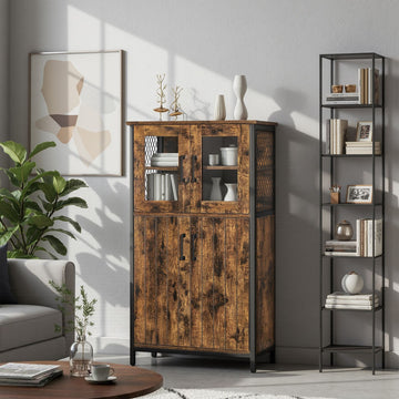 Opbergkast met verstelbare legplanken voor woonkamer | Vintagebruin-Zwart | 60x30x108 cm