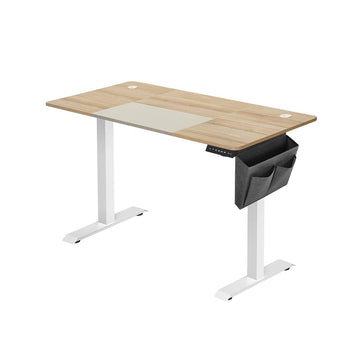 Elektrisch zit-sta-bureau en gamingbureau – wit-greige – 60 x 140 x (72-120) cm