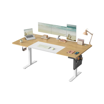 Elektrisch in hoogte verstelbaar bureau | Naturelkleurig eiken matwit | 180x80x72-120 cm