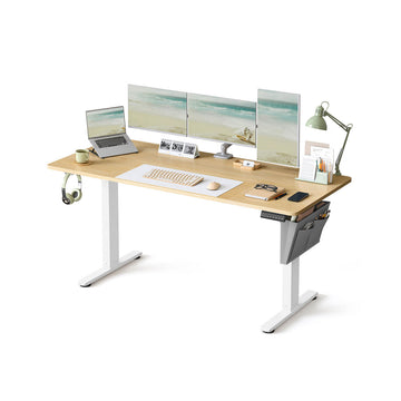 Elektrisch in hoogte verstelbaar bureau - zit-sta - ergonomisch - 160 x 70 cm - wit/bruin
