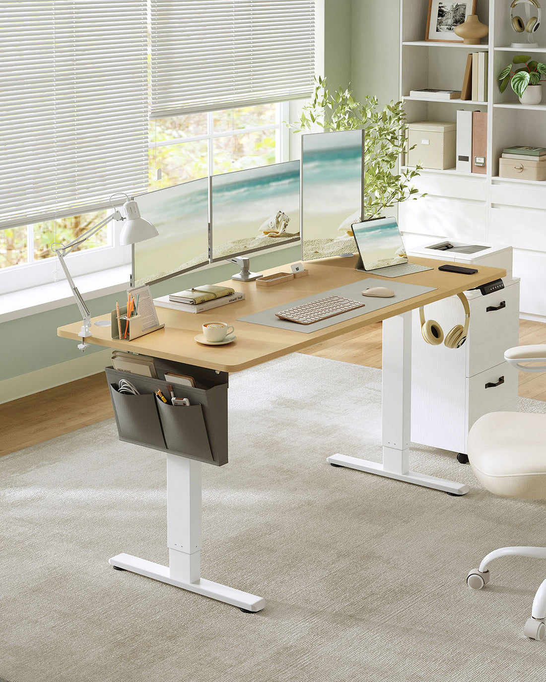 Elektrisch höhenverstellbarer Schreibtisch – Sitz-Steh – ergonomisch – 160 x 70 cm – weiß/braun