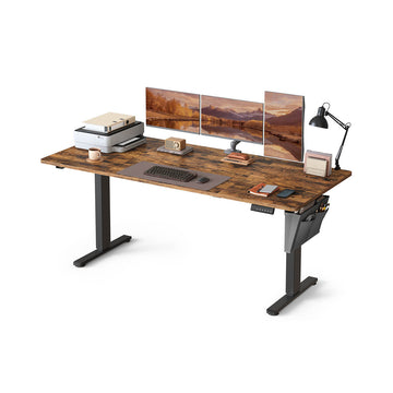 Elektrisch zit-sta bureau, in hoogte verstelbaar, bruin, 180 x 80 x (72-120) cm