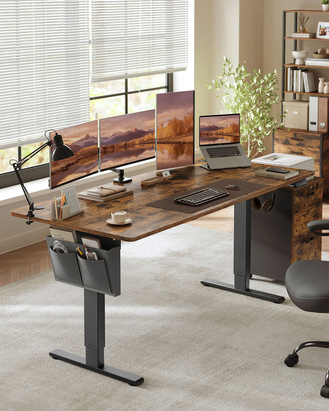 Elektrischer Sitz-Steh-Schreibtisch, höhenverstellbar, braun, 180 x 80 x (72-120) cm